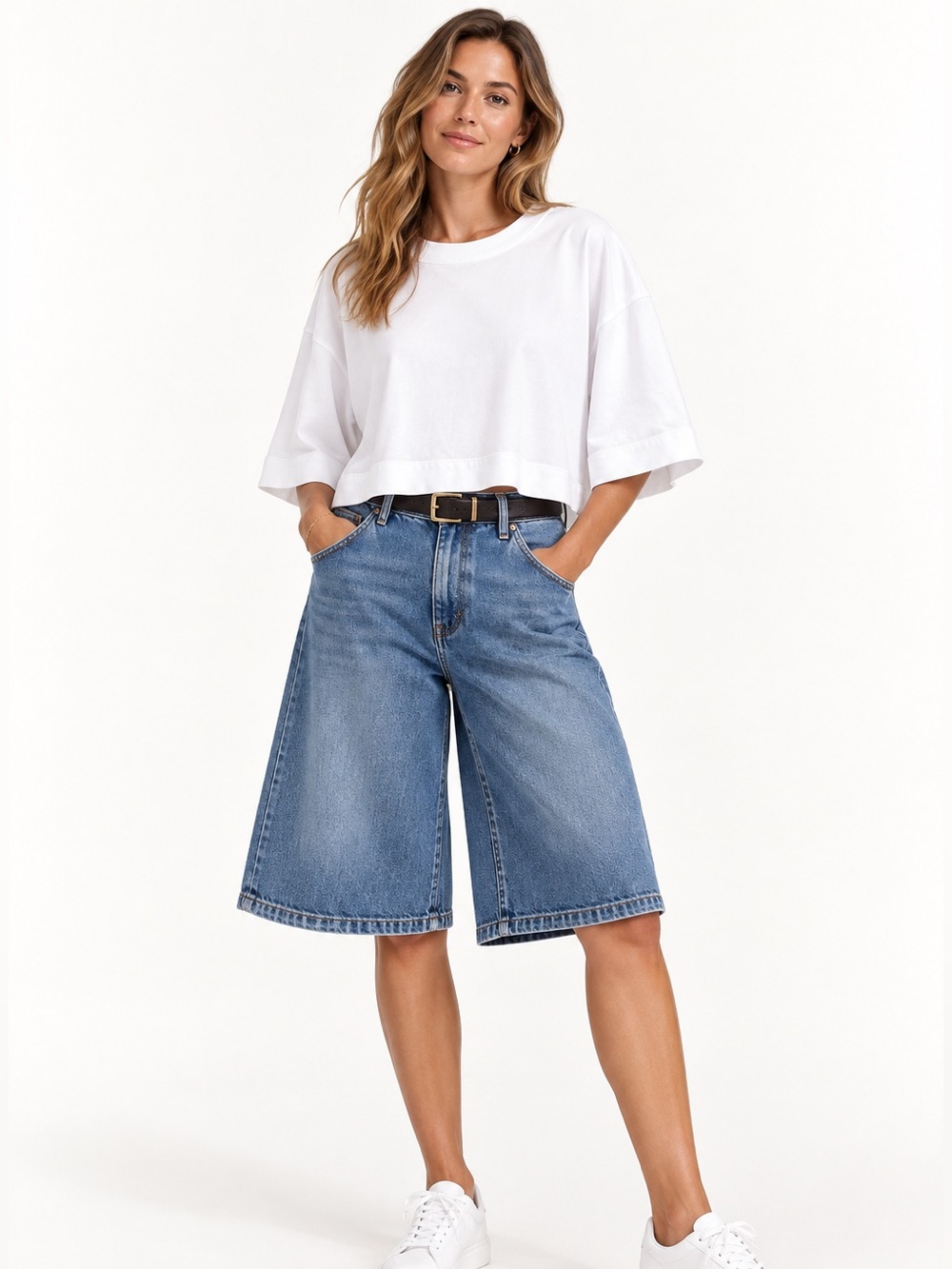perfectwhitetee white oversized cropped supima cotton top | large
